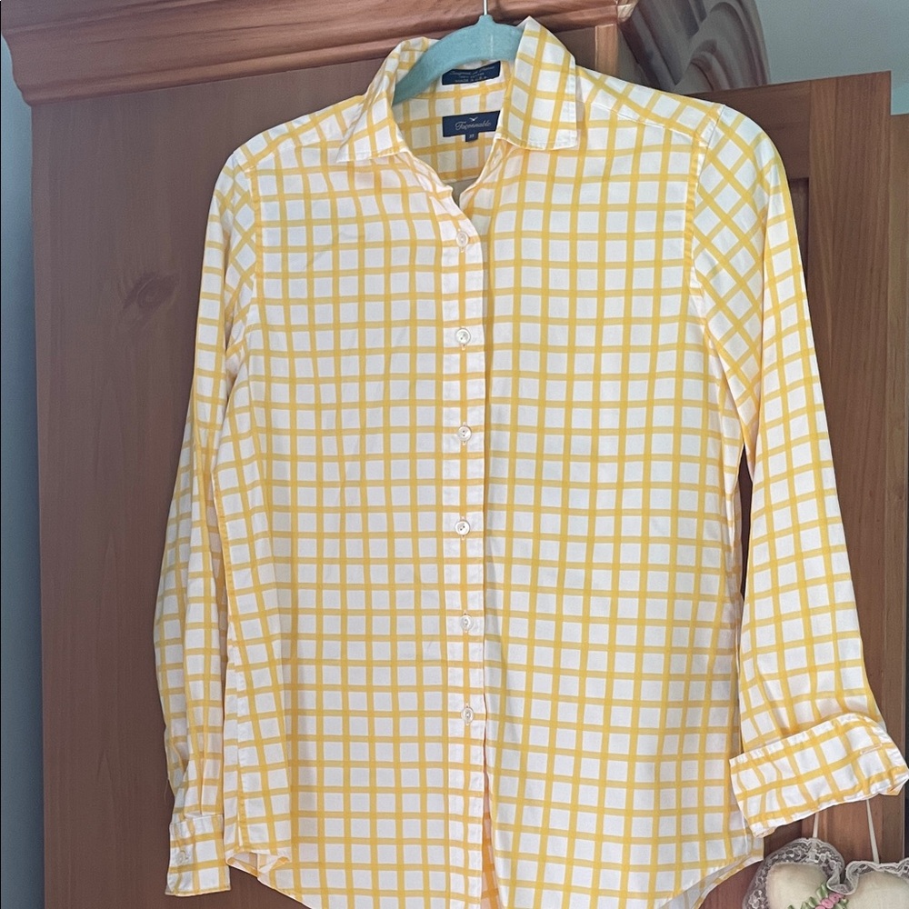 Faconnable Yellow and White Windowpane Button-Down Shirt